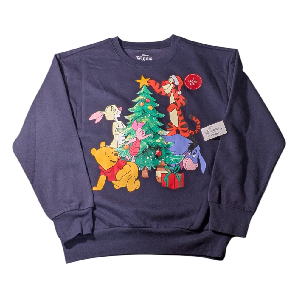 Disney Winnie the Pooh and Friends Christmas Sweatshirt Light Up Holiday Size XS